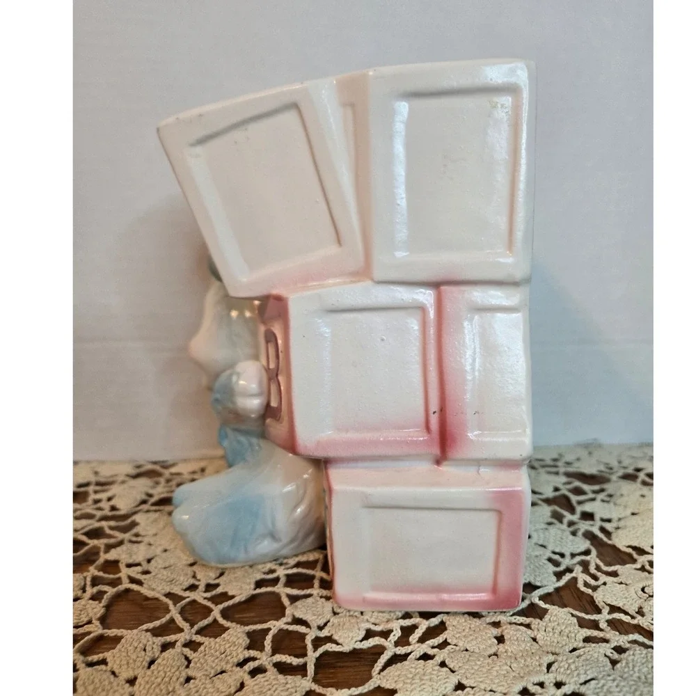 Vintage Baby Bear Planter Nursery Decor Blue White‎ ABC Blocks Unbranded